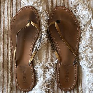 J Crew gold strap leather flip flops